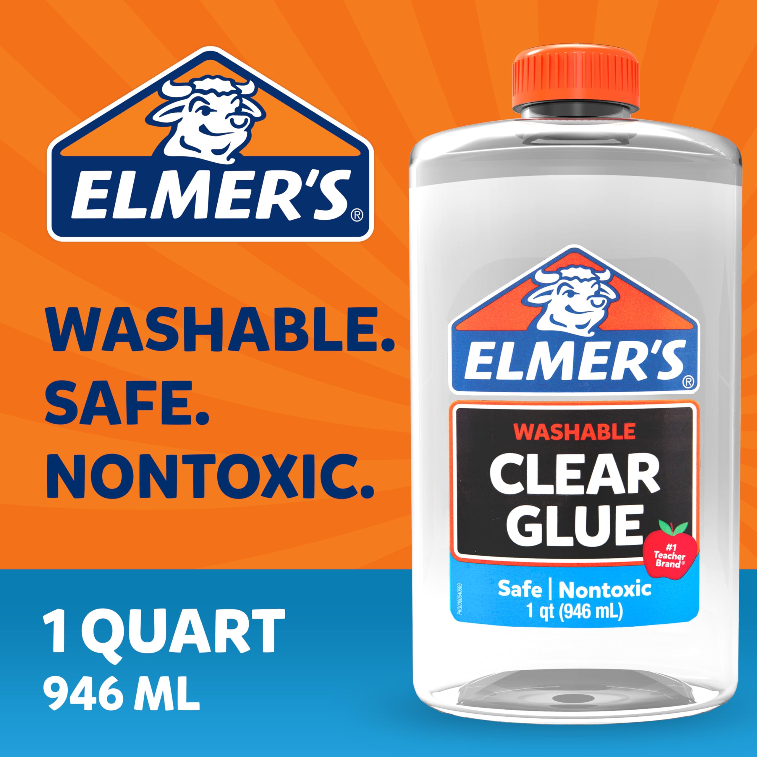 Elmer's Clear Liquid School Glue, Washable, Safe, Nontoxic, 32 Ounces (1 Quart) - Great for Making Slime, #1 Teacher Brand