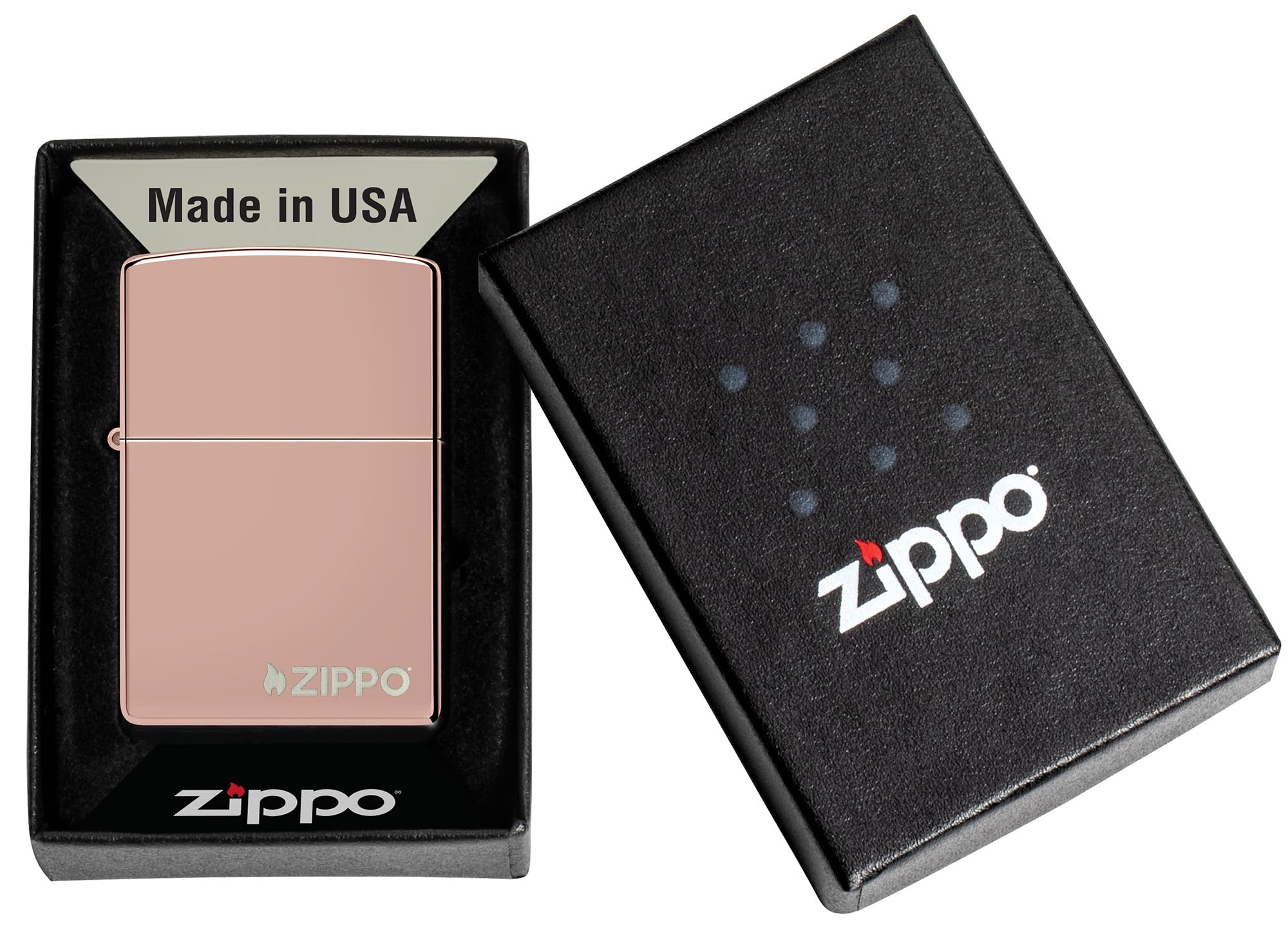 Zippo High Polish Rose Gold Logo Pocket Lighter