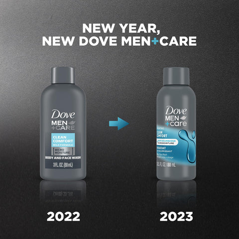 Dove Men+ Care Body + Face Wash, Clean Comfort 6-Pack – Hydrating Shower Gel Formula for Healthy, Smooth Skin, 3 Oz Ea