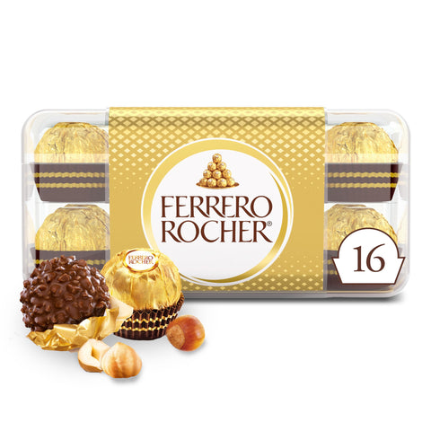 Ferrero Rocher Gourmet Hazelnut Milk Chocolate Gift Box, 16 Individually Wrapped Chocolates, 7 oz