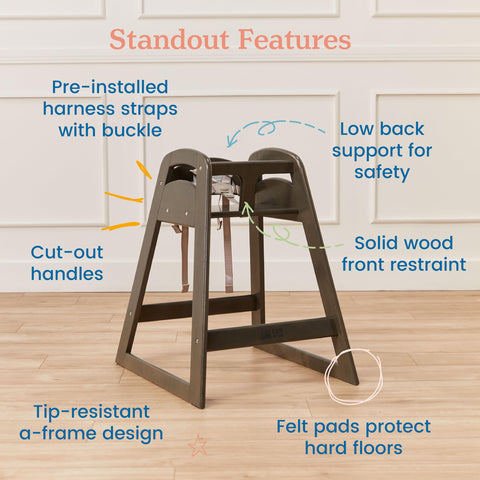 ECR4Kids ASATT High Chair, Toddler Chair, Grey Wash
