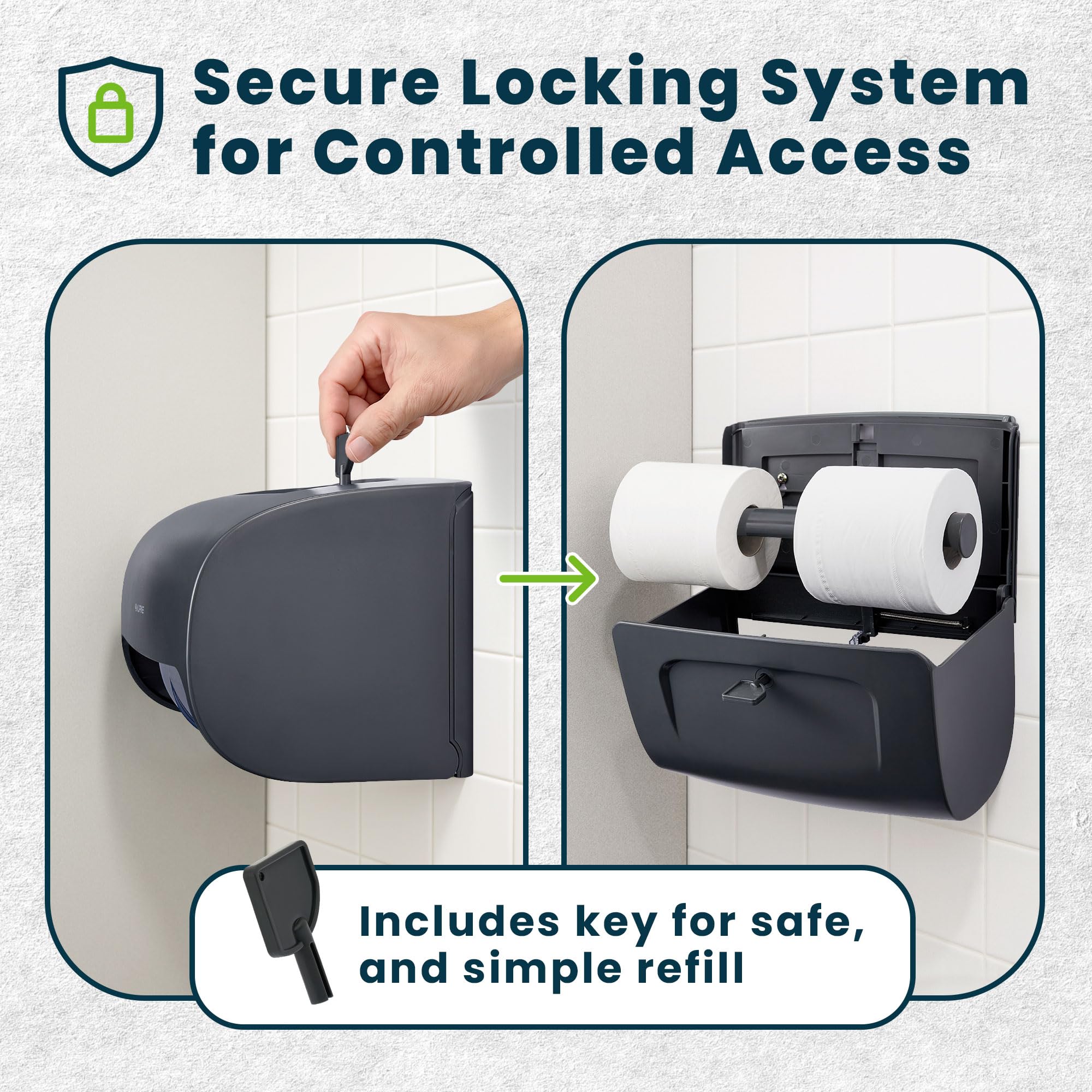 Alpine Commercial Toilet Paper Dispenser - Double Toilet Paper Holder Wall Mount for Less Frequent Paper Roll Refill