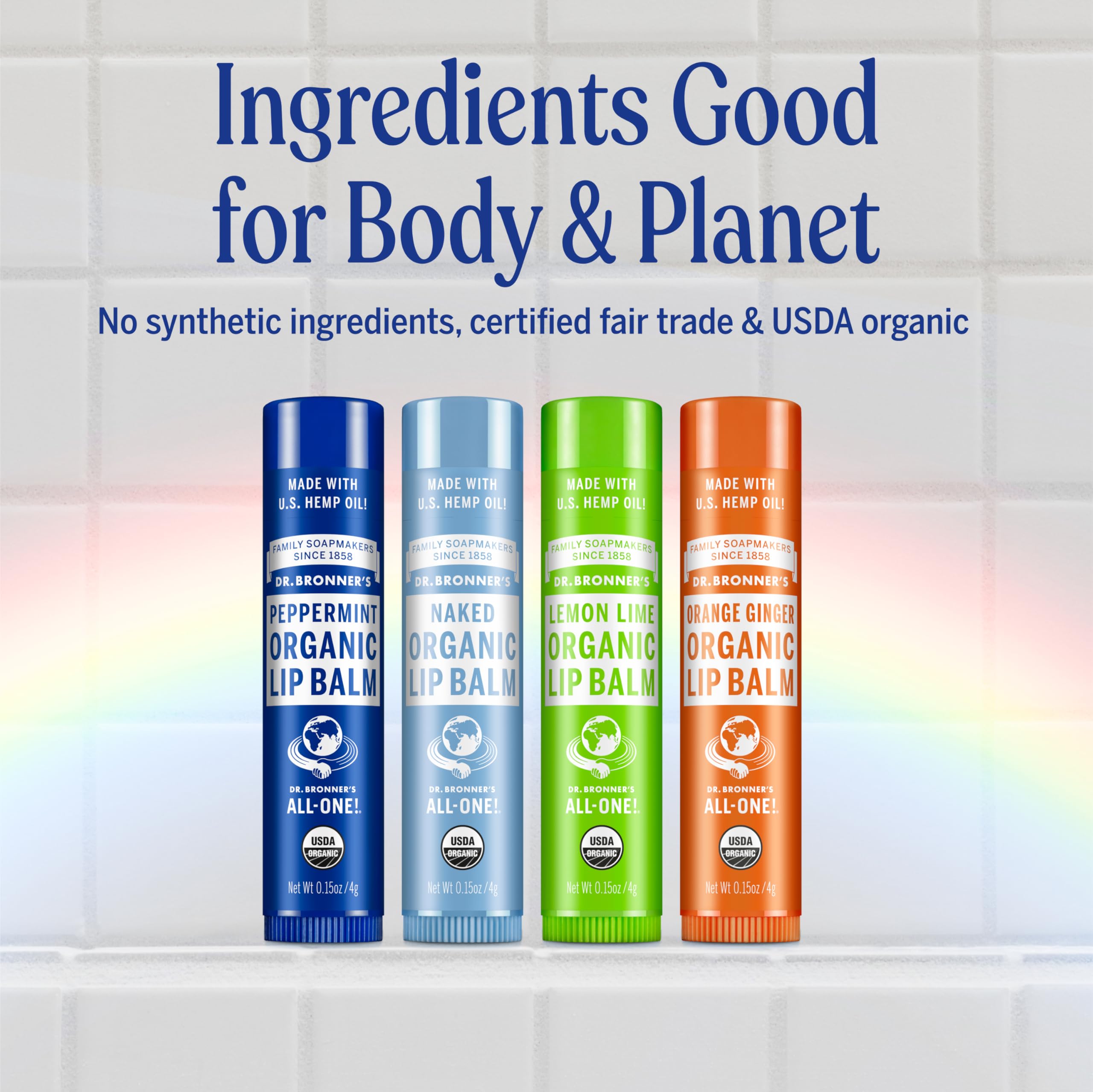 Dr. Bronner's - Organic Lip Balm (Peppermint, .15 ounce, 6-Pack) - Made with Organic Beeswax and Avocado Oil, For Dry Lips, Hands, Chin or Cheeks, Jojoba Oil for Added Moisture, Cooling and Hydrating