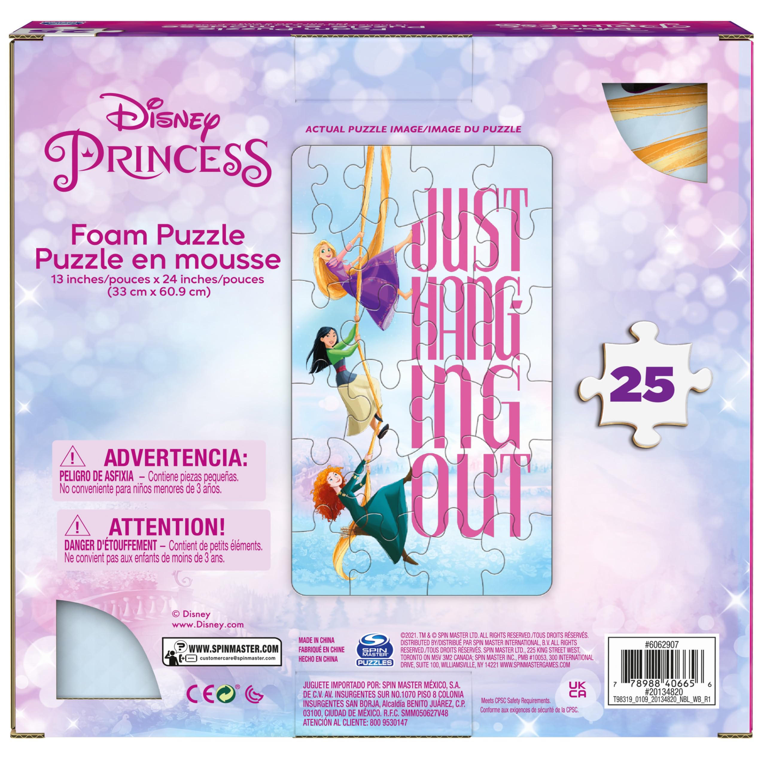 Spin Master Games, Disney Princess Puzzles, 25 Pieces, Soft Foam Kids Puzzle Featuring Rapunzel, Mulan, Merida, for Ages 4 & up