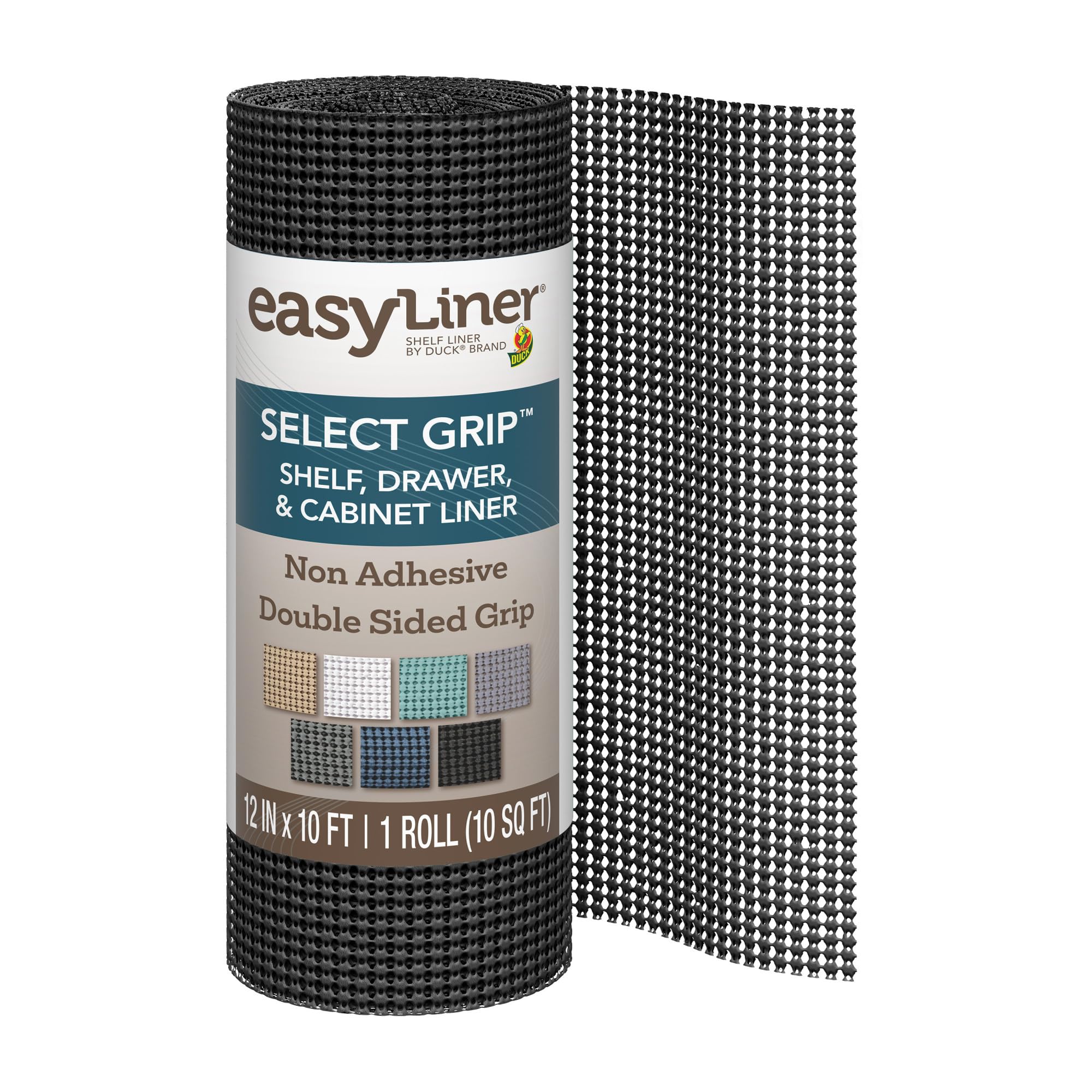 EasyLiner Select Grip Shelf Liner - Easy to Install & Cut to Fit - Non Slip, Non Adhesive, Drawer Shelf & Cabinet Liner for Kitchen, Bathroom, Pantry Cupboards, 12 in x 10 ft (1 Roll), 10 ft, Black