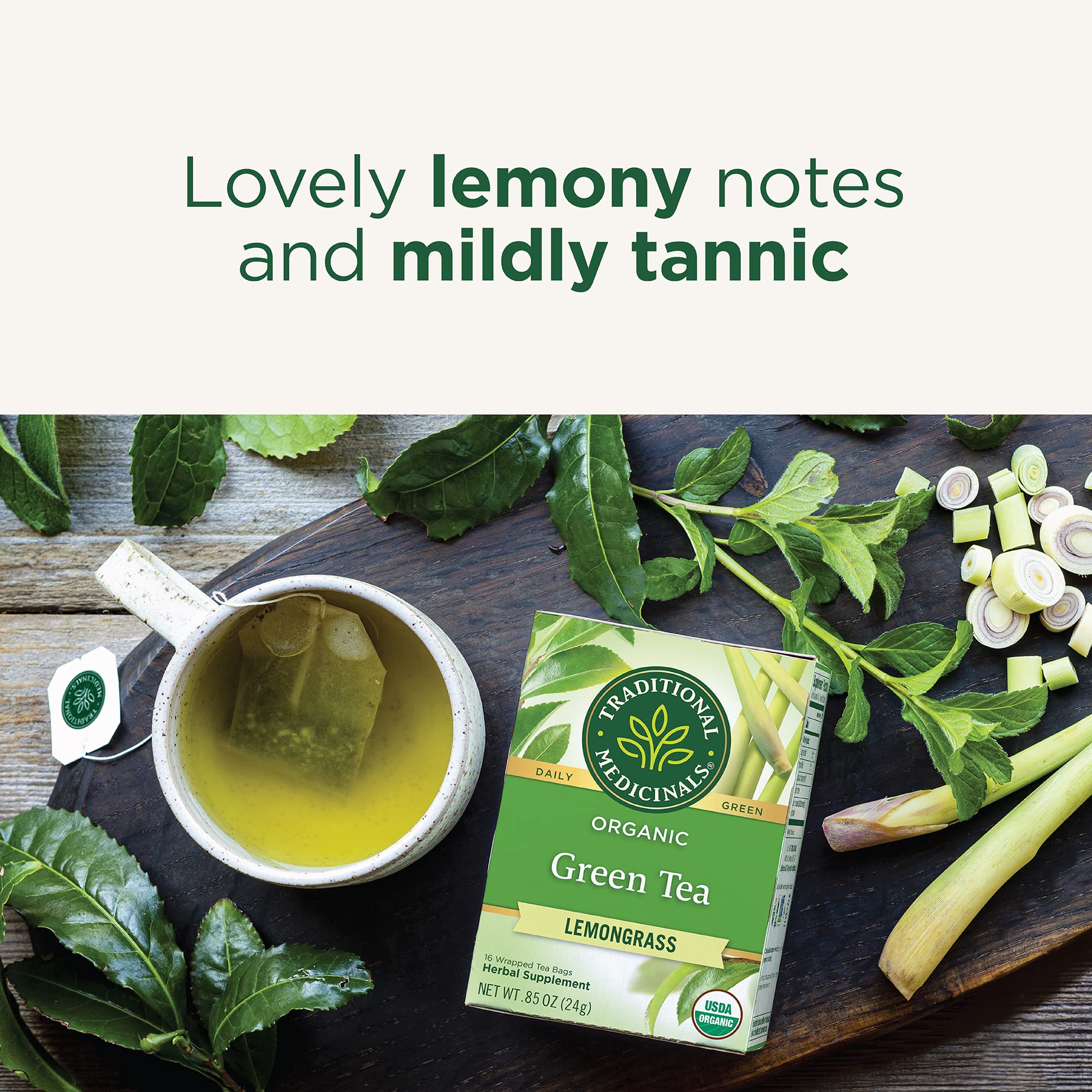 Traditional Medicinals Tea, Organic Green Tea Lemongrass - Supports Everyday Wellness - Kosher, Non-GMO -16 Tea Bags