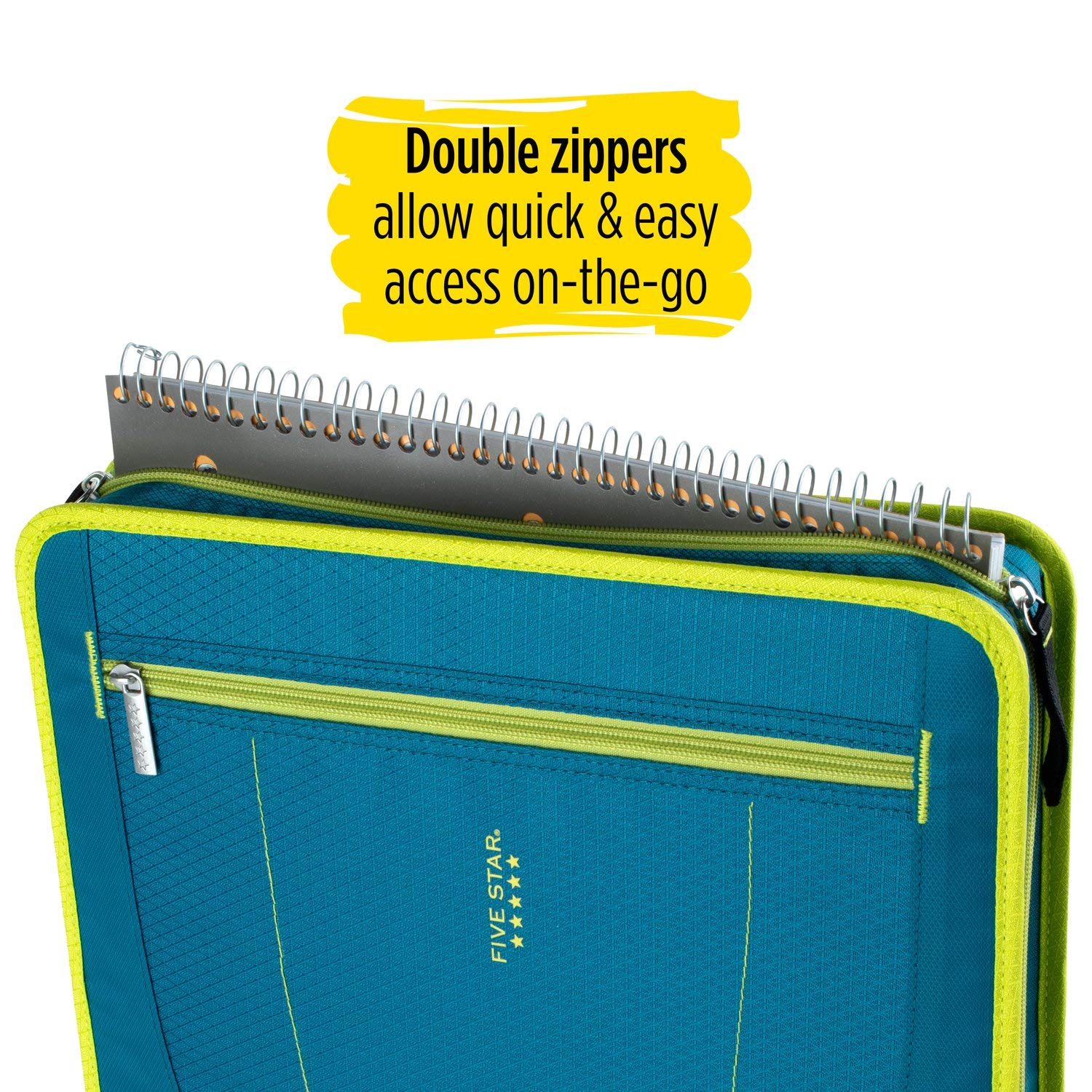 Five Star Zipper Binder, 2 Inch 3 Ring Binder, Removable File Folders, Durable, Color Will Vary, 1 Count (29036)