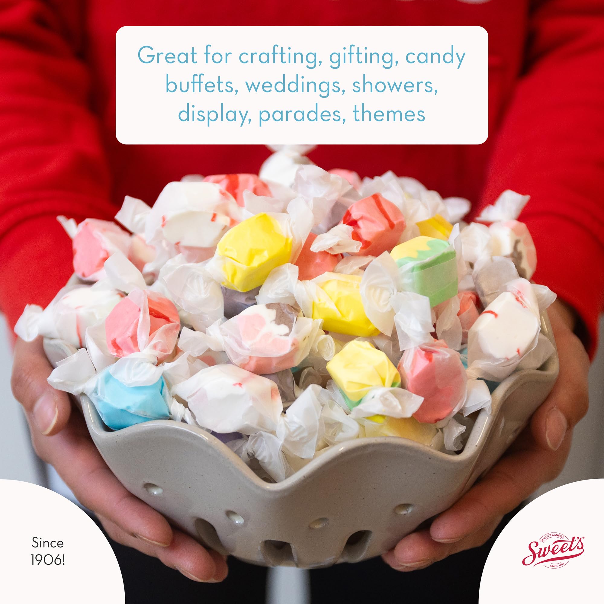Sweet Candy Company Salt Water Taffy Individually Wrapped - Salt Water Taffy Candy Bulk, Old Fashioned Assorted Flavors, Soft and Chewy Candy Mix, Gluten Free Variety Pack - 24 oz Bag