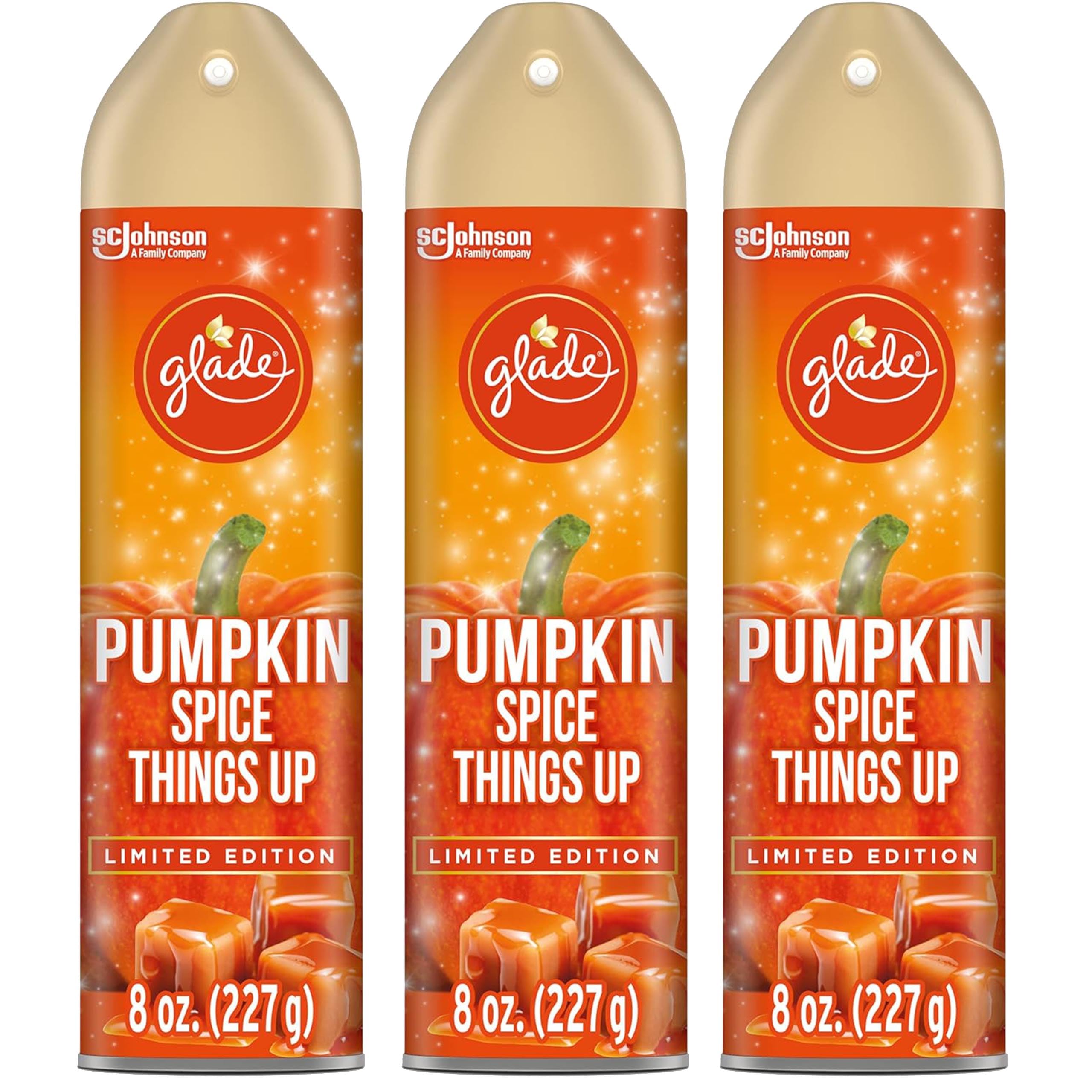 Glade Air Freshener Spray, 3 Pack, Pumpkin Spice Things Up Fall Harvest Scent, Limited Edition Holiday Collection, Pumpkin Spice Thanksgiving Scented Spray for Home and Bathroom, 8 oz Each