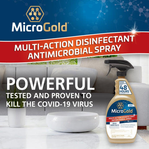 MicroGold Multi-Action Disinfectant Antimicrobial Spray Tested and Proven Effective to Kill the COVID-19 Virus, Kills 99.9% of Viruses and Bacteria, 24 Fluid Ounces, 1 Pack, Packaging May Vary