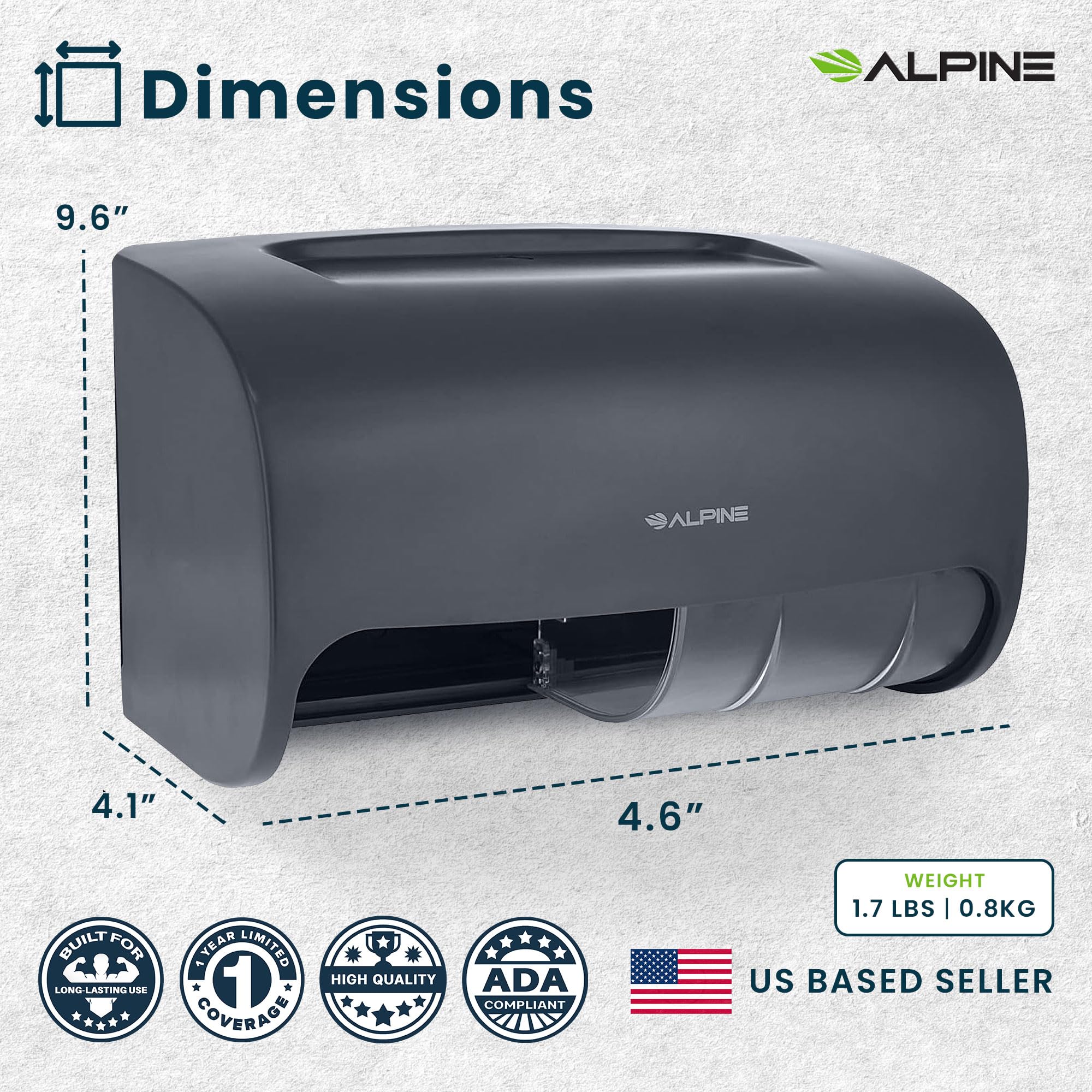 Alpine Commercial Toilet Paper Dispenser - Double Toilet Paper Holder Wall Mount for Less Frequent Paper Roll Refill