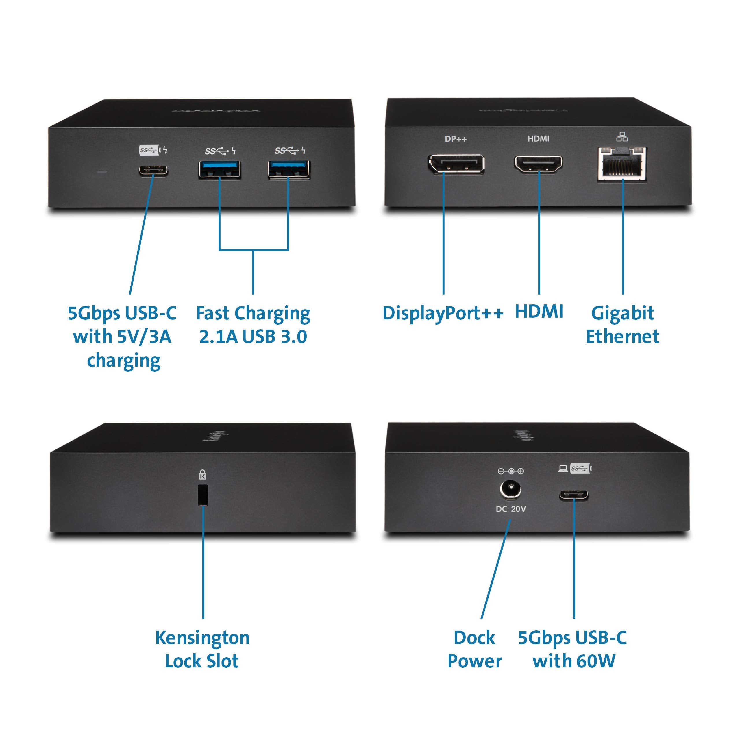 Kensington SD2000P USB-C Docking Station for Ipad Pro, Windows Laptops, Surface, MacBooks and Chromebooks - Single 4K video, 135W (K38260NA)
