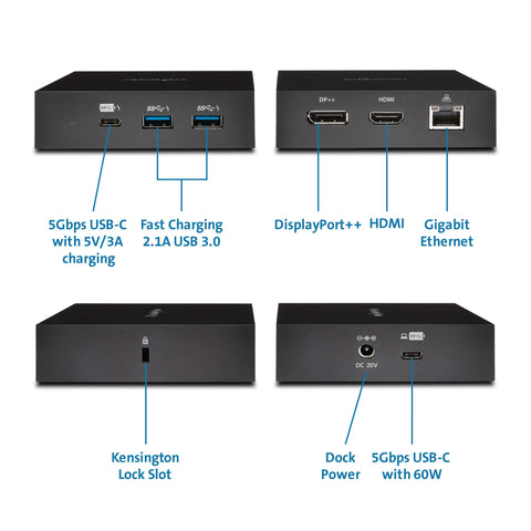 Kensington SD2000P USB-C Docking Station for Ipad Pro, Windows Laptops, Surface, MacBooks and Chromebooks - Single 4K video, 135W (K38260NA)