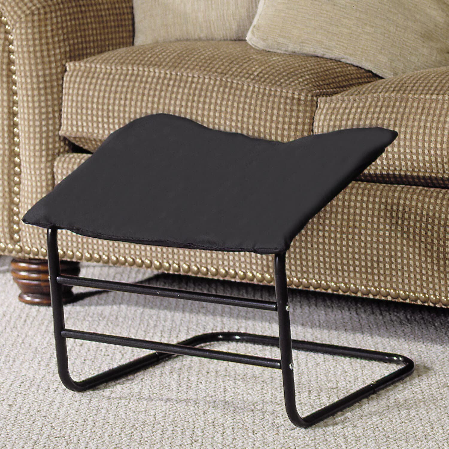 ETNA Ottoman Foot Rest Footstool - Supportive Leg Rest for Chair Sofa Couch - Office Footrest Under Desk Foot Hammock - Black Padded Foot Stool