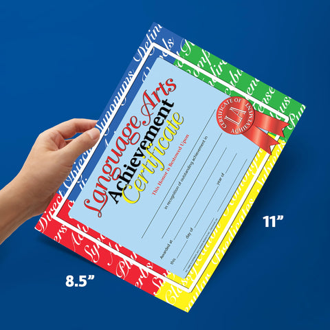 Hayes Language Arts Achievement Certificates, Achievement Recognition for Students, Customizable Awards, Full-Color Matte Finish, 8.5" x 11" - 30 Pack