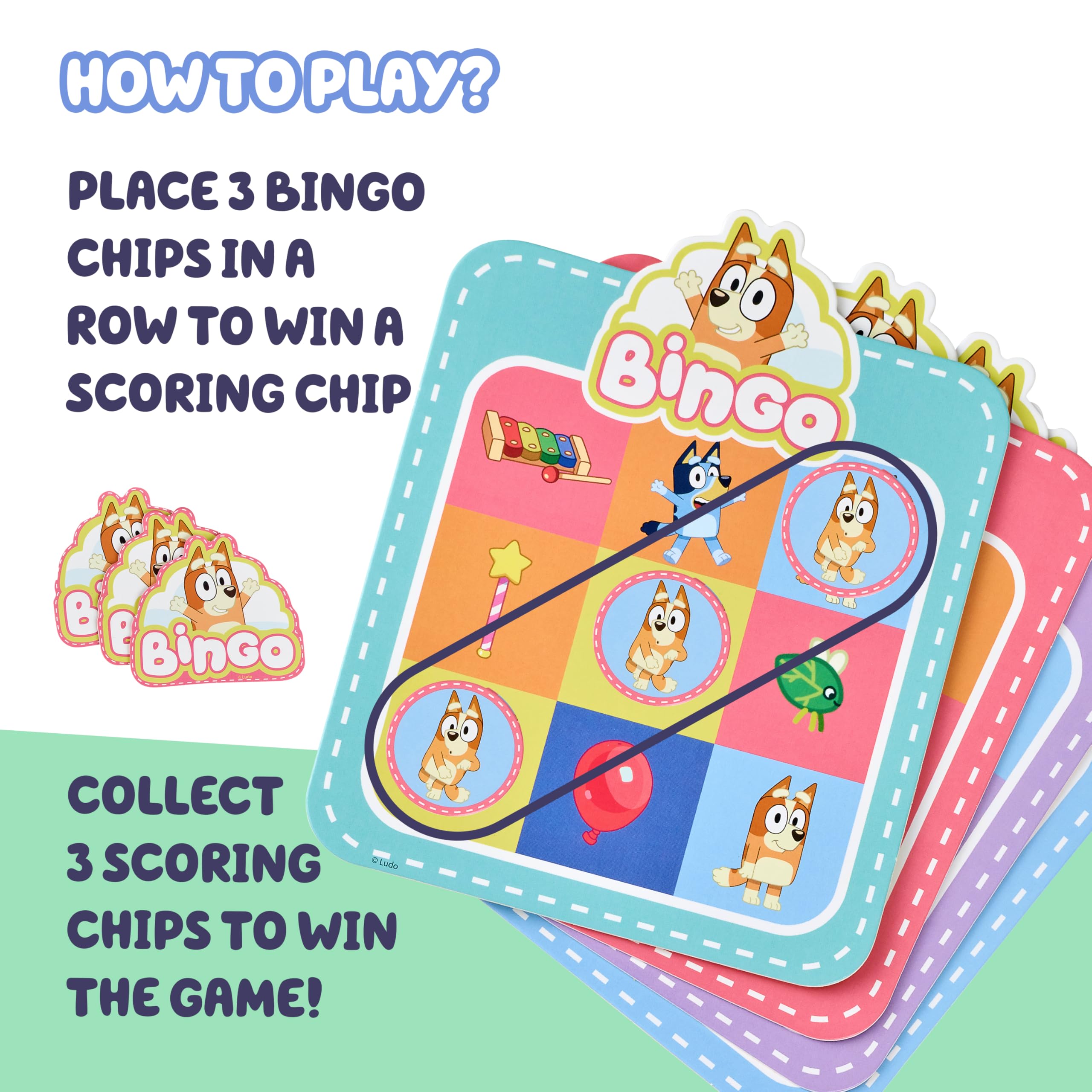 Bluey Bingo’s Bingo Card Game, Kids Image Matching Card Game with 40 Cards, 48 Chips and 12 Scoring Chips, Interactive Fun Games for Kids of Ages 3+