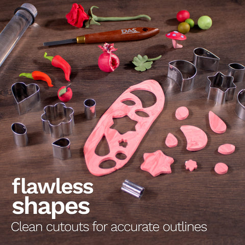 DAS Modelling Tools Metal Cutters - 12pc Assorted Clay Cutter Set for All Artists - Air Hardening Clay and Polymer Clay Cutters - Easy to Clean Durable Mini Clay Cutters in Various Shapes