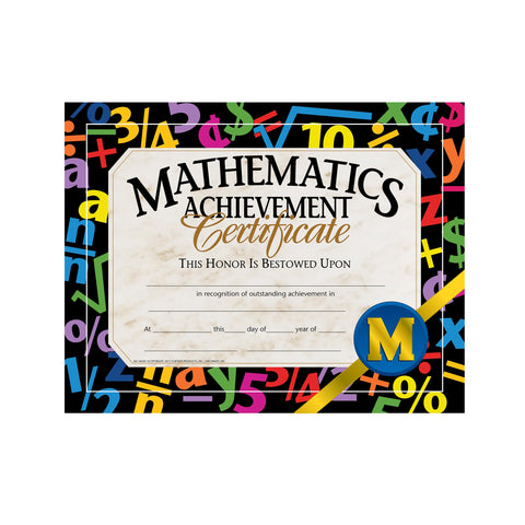 Flipside Products Mathematic Achievement Certificate, Math Recognition, Student Award, Incentive, 8.5" x 11", 30 Pack