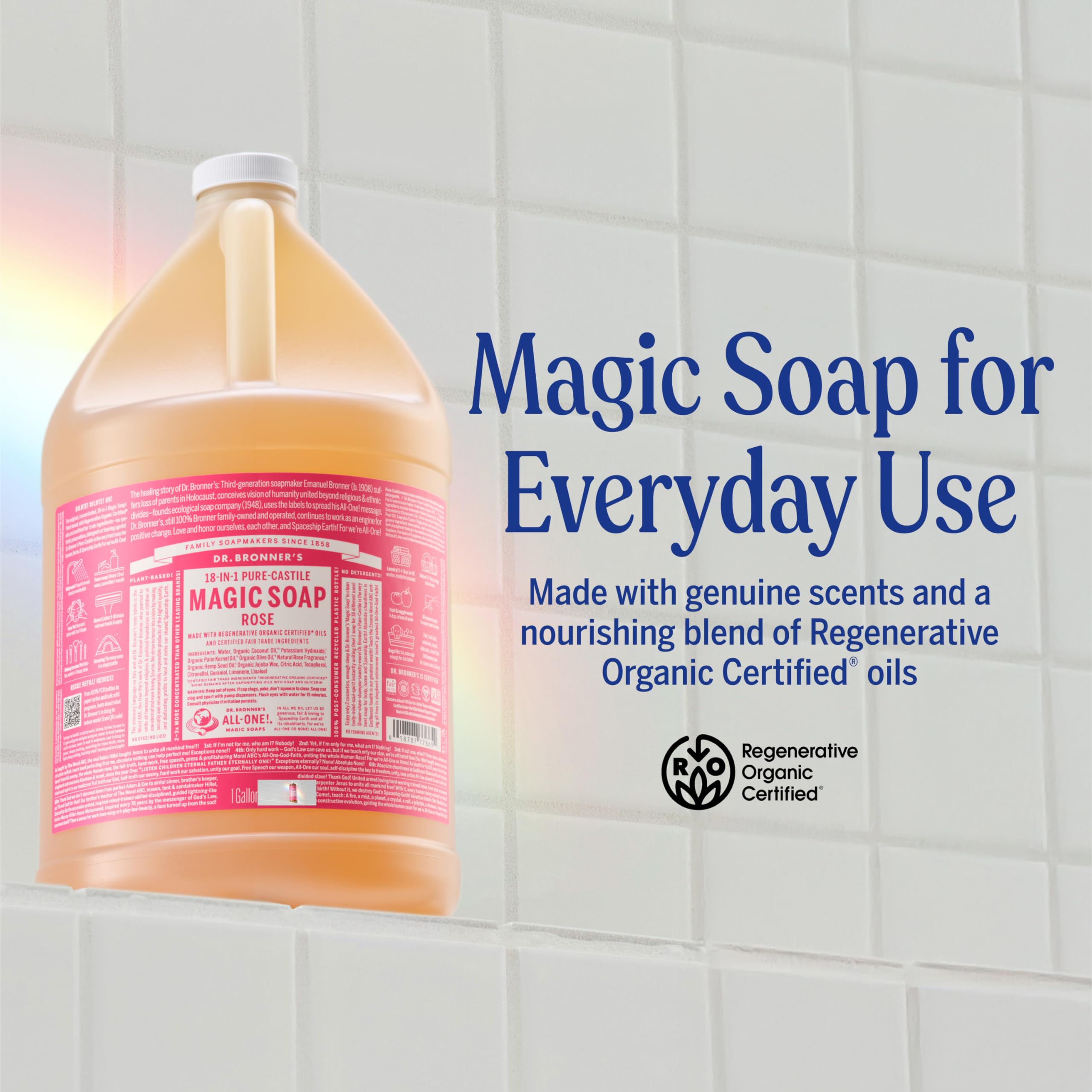 Dr. Bronner's - Pure-Castile Liquid Soap (Rose, 8 ounce) - Made with Organic Oils, 18-in-1 Uses: Face, Body, Hair, Laundry, Pets and Dishes, Concentrated, Vegan, Non-GMO