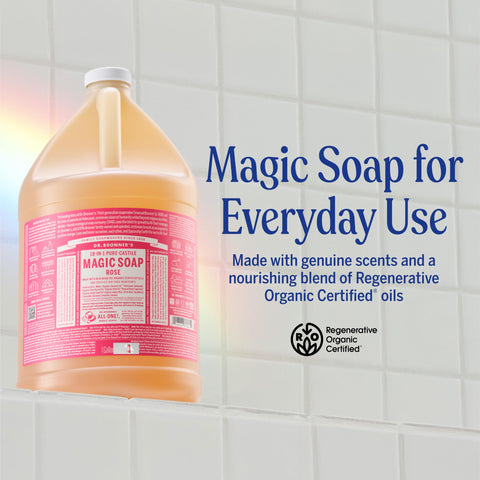 Dr. Bronner's - Pure-Castile Liquid Soap (Rose, 8 ounce) - Made with Organic Oils, 18-in-1 Uses: Face, Body, Hair, Laundry, Pets and Dishes, Concentrated, Vegan, Non-GMO