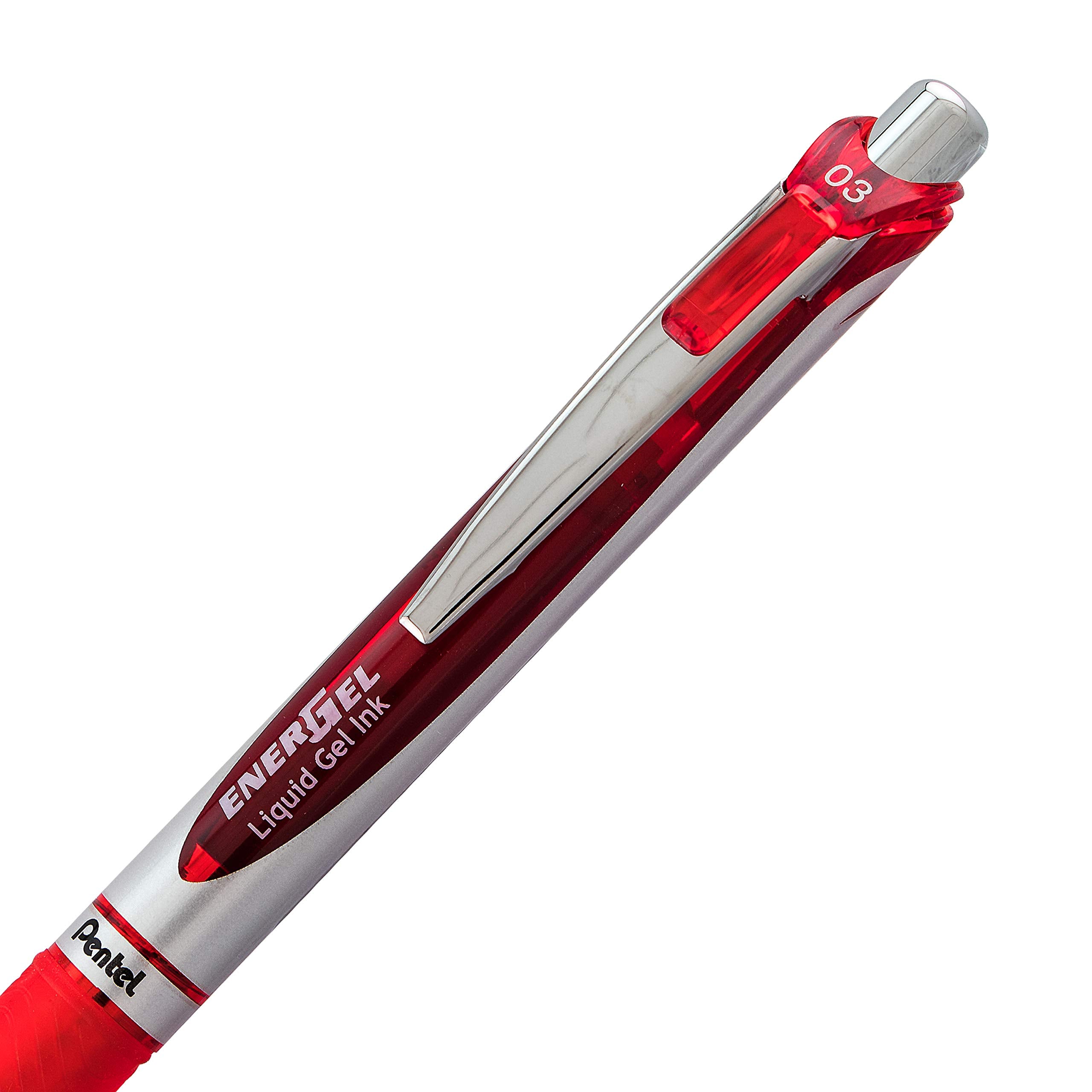 Pentel Gel Ink Pen, EnerGel RTX Retractable Gel Pen, (0.3mm) Needle Tip, Extra Fine Point, Red Ink, 2 Pk (BLN73BP2B)