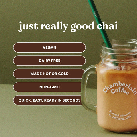 Chamberlain Coffee Chai Tea Mix - Vegan Chai Tea Latte, Made with Oat Milk and Spices, Creamy Powder for Hot and Iced Instant Latte, Cafe Quality - 10 oz, 10 Servings