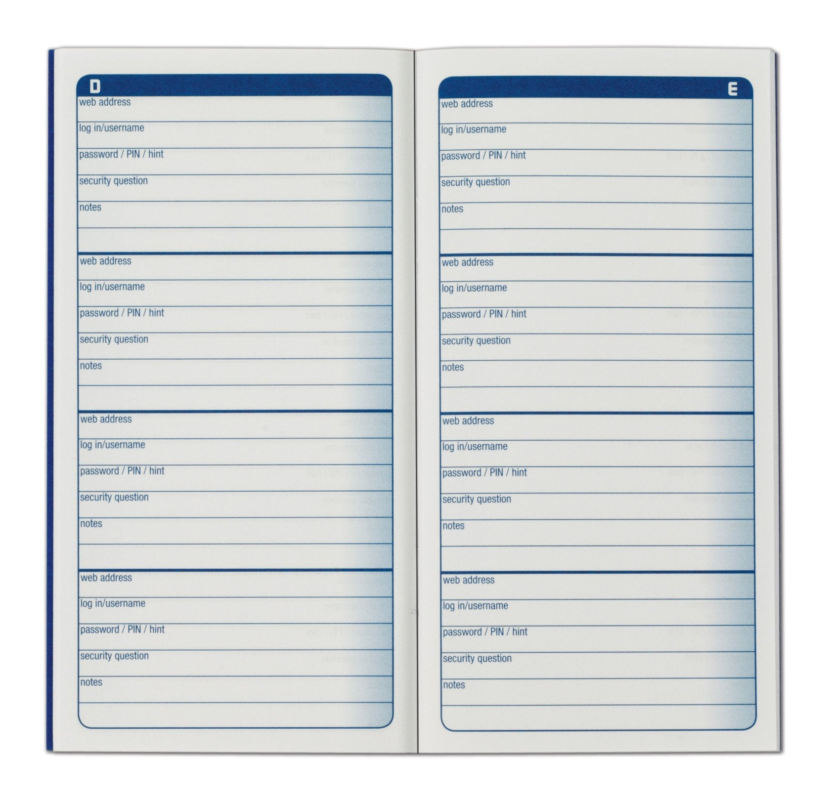Adams Password Journal, 1 Count, 6.25 x 3.25 Inches, Blue, Alphabetically Organized with 4 Entries Per Page, 48 Pages, Pocket-Sized Login Companion (APJ99)