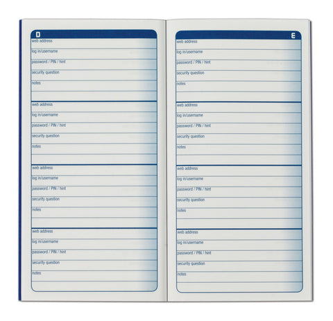 Adams Password Journal, 1 Count, 6.25 x 3.25 Inches, Blue, Alphabetically Organized with 4 Entries Per Page, 48 Pages, Pocket-Sized Login Companion (APJ99)