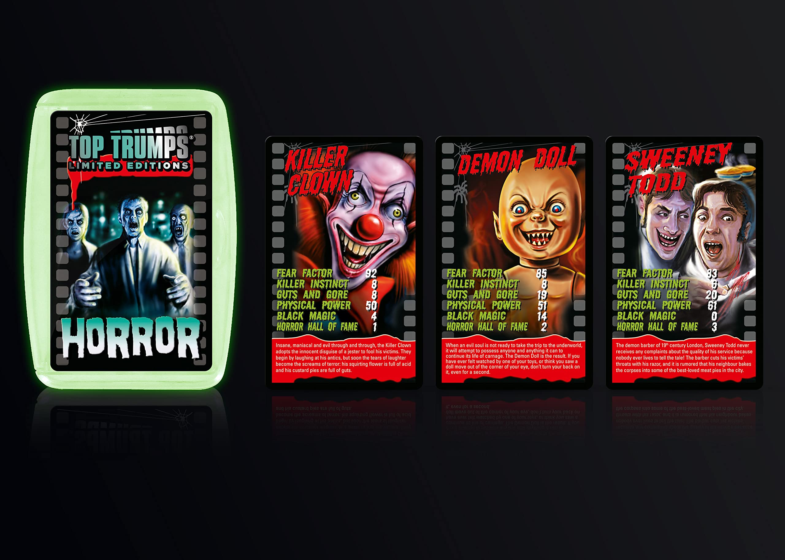 Horror 2020 Top Trumps Card Game w/Glow in The Dark Case