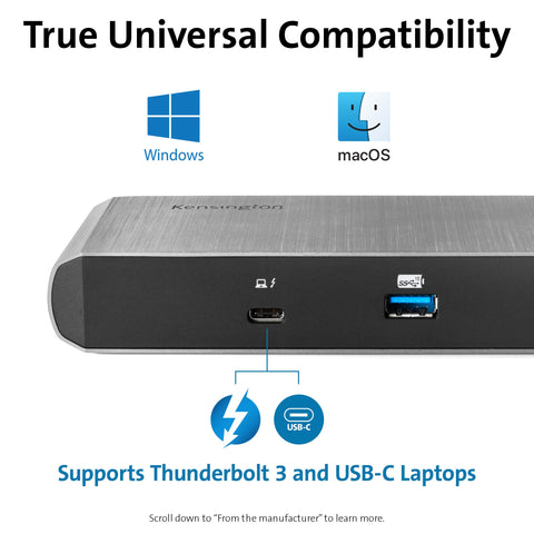 Kensington SD5500T Thunderbolt 3 and USB-C Docking Station, Dual 4K DisplayPort, for Macbooks, Windows and Surface, 60W PD (K38130US)