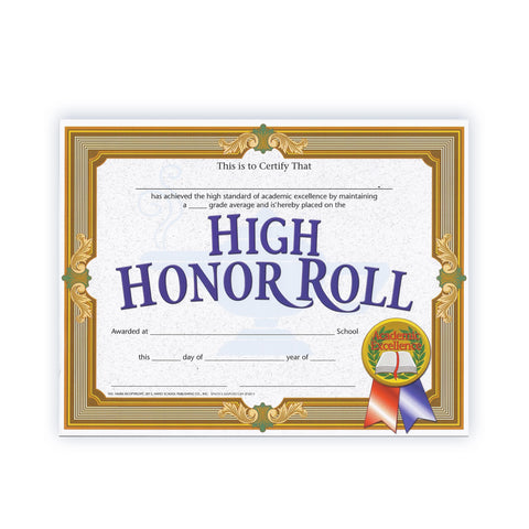 Hayes High Honor Roll Certificates, Academic Excellence Awards for Students, Customizable Award for Students, Kids, and Children, Full-Color Elegant Gold Frame Design, 8.5" x 11" - 30 Pack