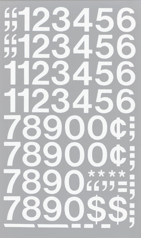 Chartpak Self-Adhesive Vinyl Numbers, 1 Inch High, White, 44 per Pack (01136)
