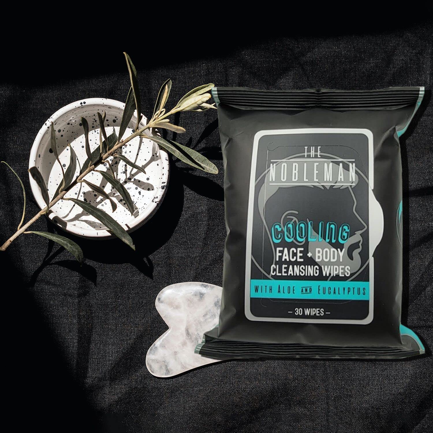 The Nobleman Men's Cooling Face + Body Cleansing Wipes, Eucalyptus - 30 Count