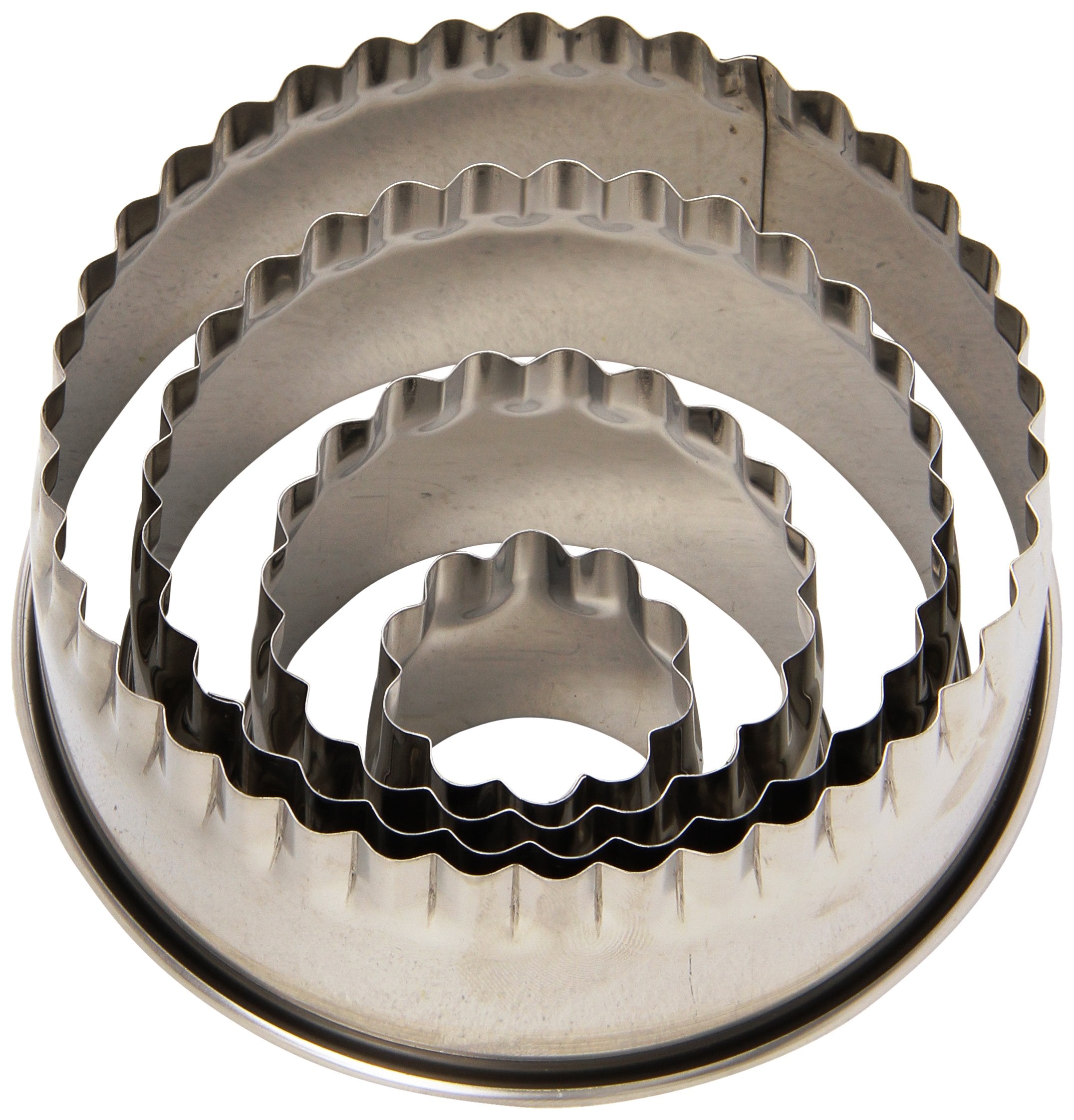 Ateco Fluted Edge Round Cutters in Graduated Sizes, Stainless Steel, 4 Pc Set
