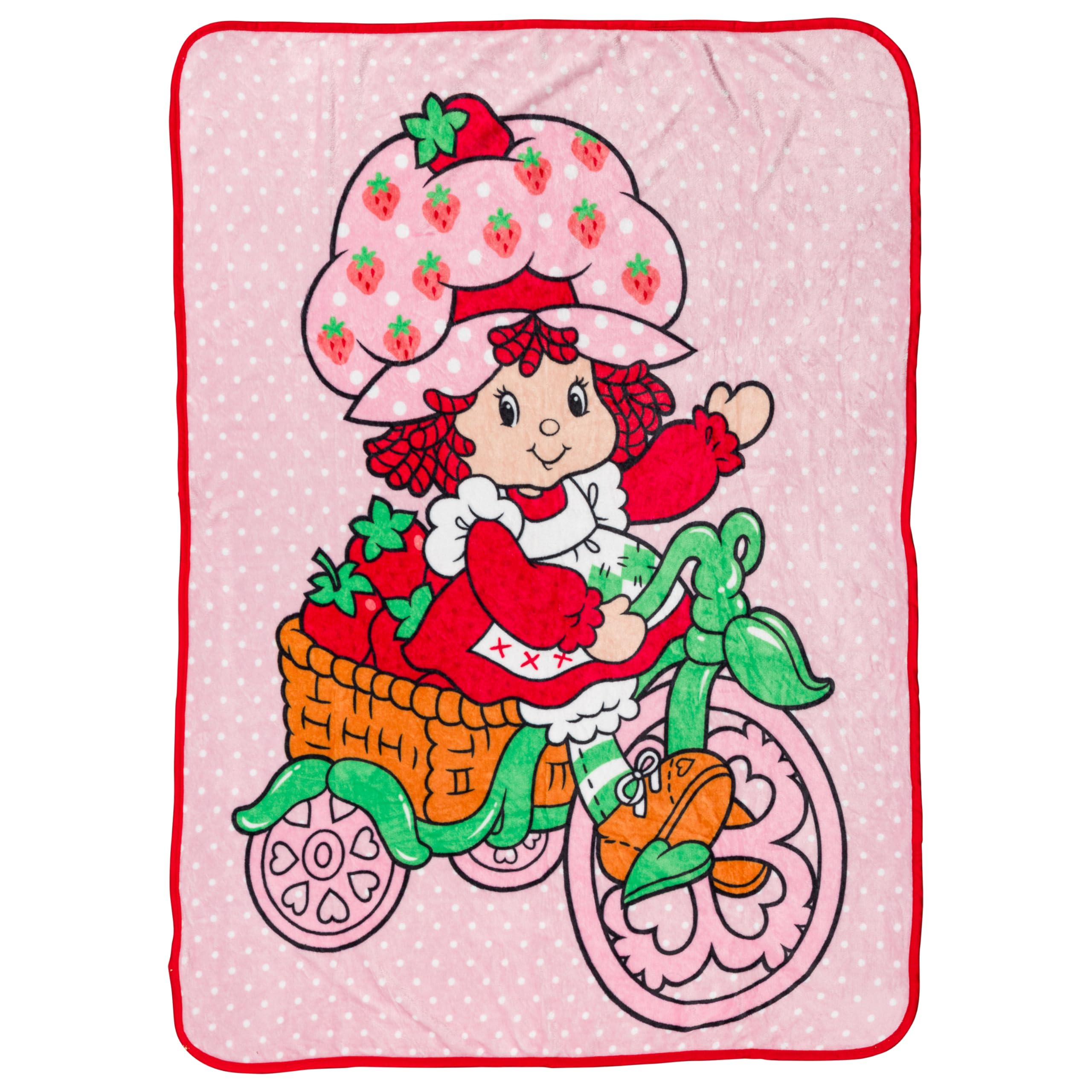 Silver Buffalo Strawberry Shortcake on Bike Polka Dot 45" x 60" Fleece Throw, Soft and Cozy Blanket, 180 GSM