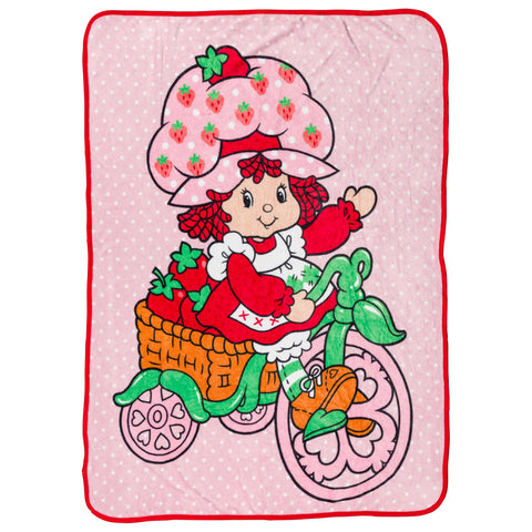 Silver Buffalo Strawberry Shortcake on Bike Polka Dot 45" x 60" Fleece Throw, Soft and Cozy Blanket, 180 GSM