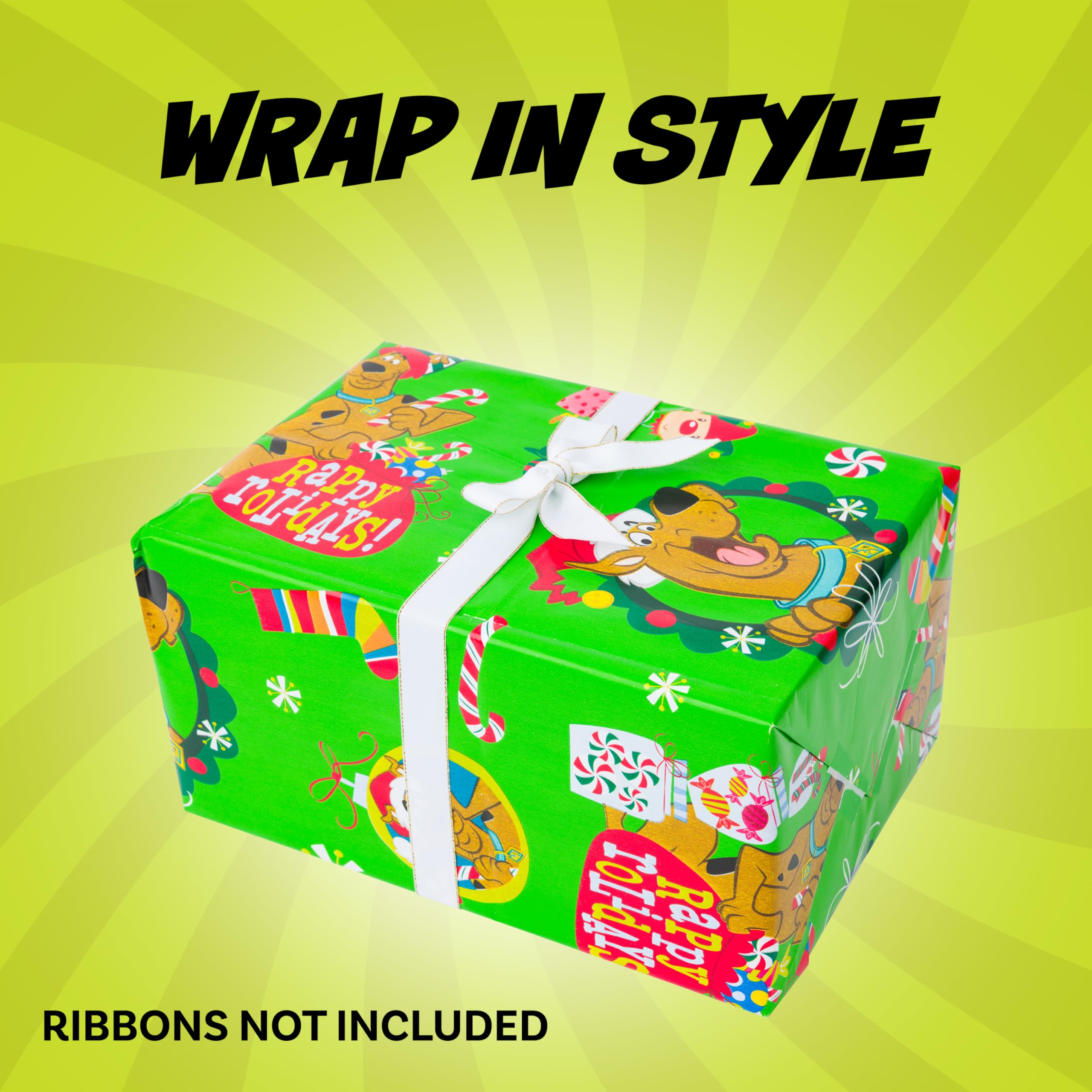 Scooby-Doo Rappy Rolidays Wrapping Paper - 12 Sheets - 20" x 30" - Festive Holiday Gift Wrap by Silver Buffalo