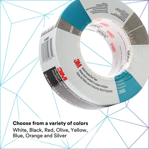 3M Multi-Purpose Duct Tape 3900, Olive Color, General Purpose, Rubber Adhesive, Water Resistant, 48 mm x 54.8 m, 7.6 mil, Individually Wrapped Conveniently Packaged