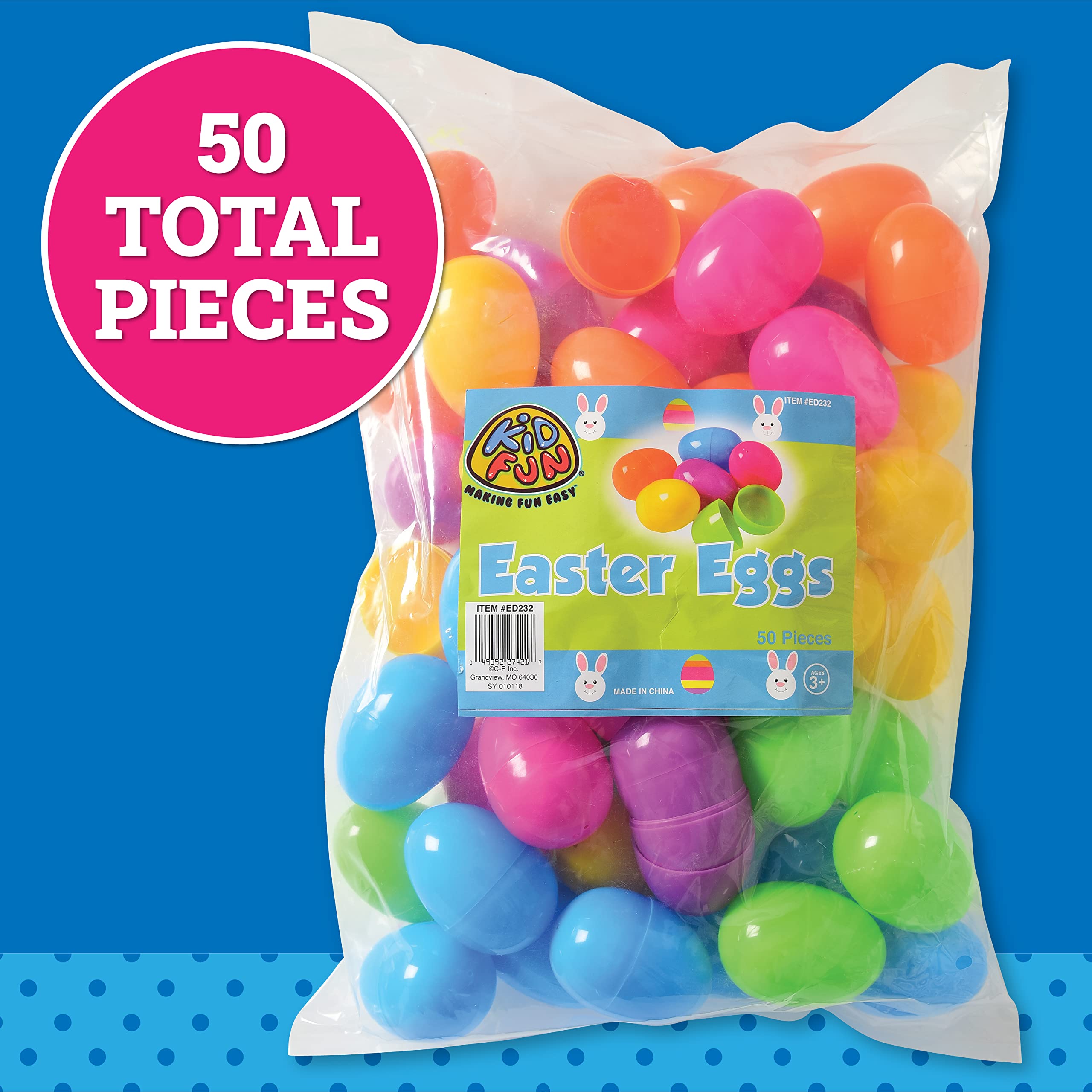U.S. Toy Plastic Easter Eggs (50 per Order), Assorted Colors, 2.5" (SS-UST-ED232)