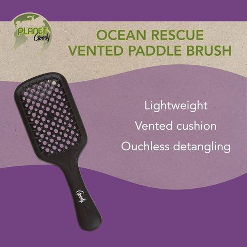 Planet Goody Ocean Rescue Vented Paddle Brush – Black Detangling Brush for All Hair Types, Flexible Bristles, Ouchless Design, Speeds Up Drying, Ideal for Wet or Dry Hair & Styling