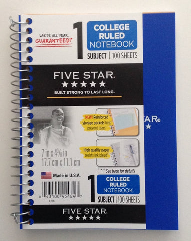 Five Star 45484 5 Inch X 7 Inch College Ruled Wirebound Personal Notebook Assorted