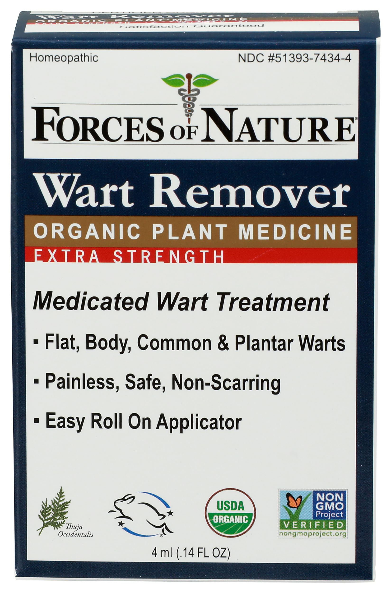 Forces Of Nature -Natural, organic wart Extra Strength Remover (4ml) Non Gmo, No Harmful Chemicals, Nontoxic -Eliminate Planter, Facial, Flat, Body, Hands, Fingers & Foot Warts At The Root