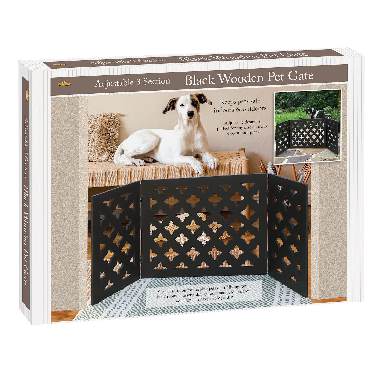 Indoor/Outdoor Solid Wood Starlight Design Freestanding Foldable Adjustable 3-Section Pet Gate