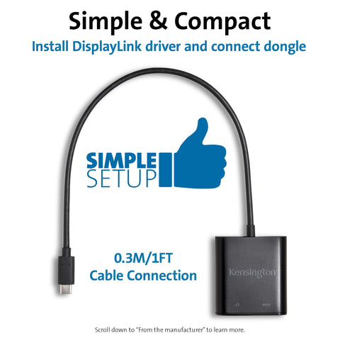 Kensington PD1000 USB-C 95W Power Delivery Dongle for USB 3.0 (Type A) Docking Stations (K39100WW)