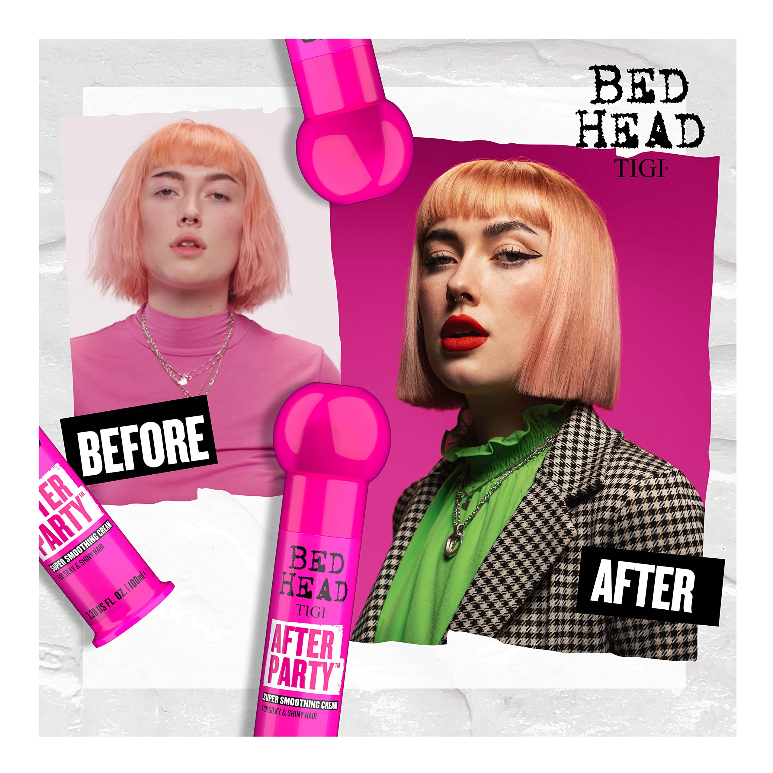 Bed Head by TIGI After Party Super Smoothing Cream – Anti Frizz Hair Styling Product, Humidity Protection for Frizzy or Dull Hair, Travel Size 1.69 fl oz