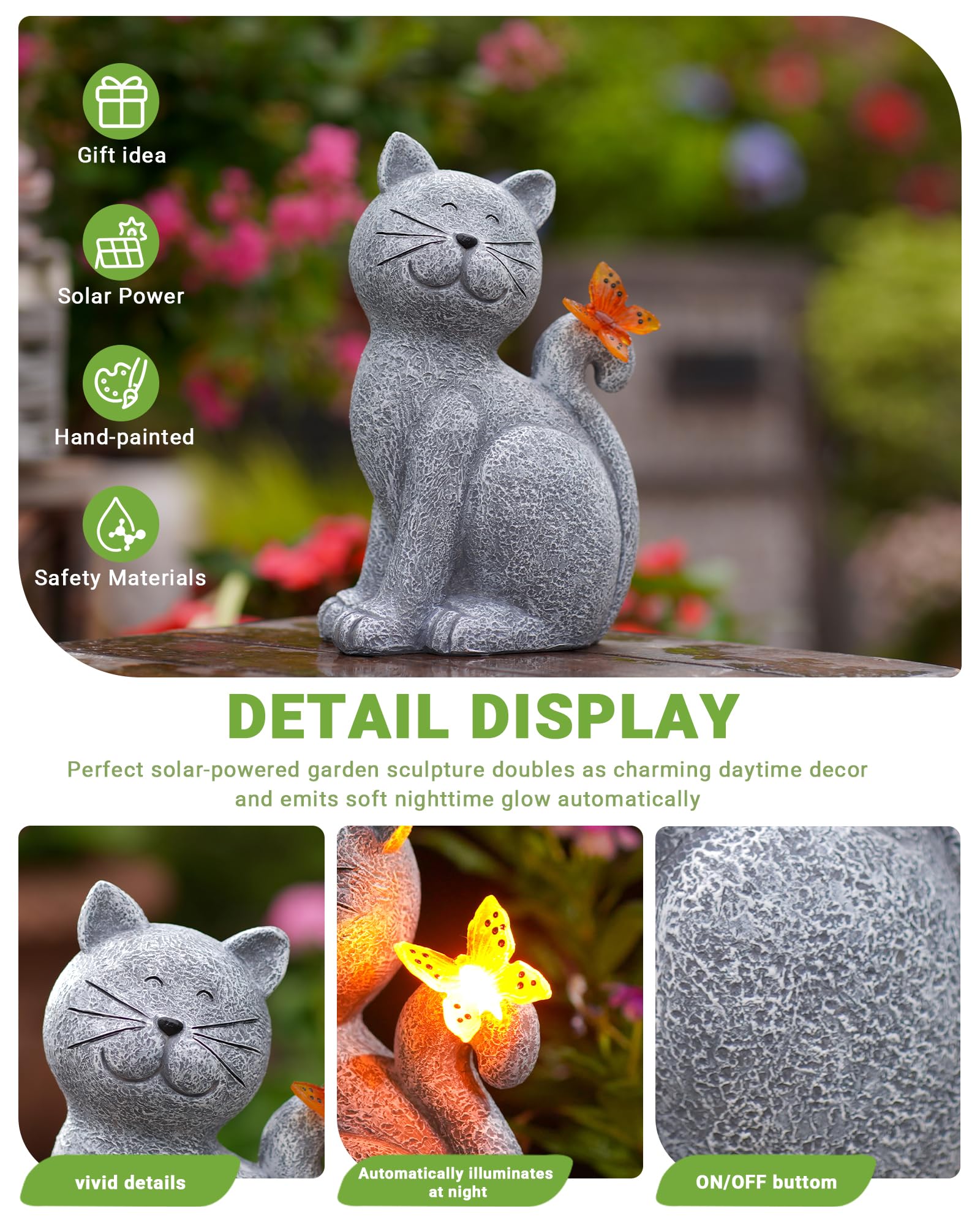 Nacome Cat Outdoor Statues for Garden: Outside Decor with Butterfly Clearance for Yard Art Lawn Ornaments Porch Patio Balcony Home House - Gifts for Mom Grandma Women