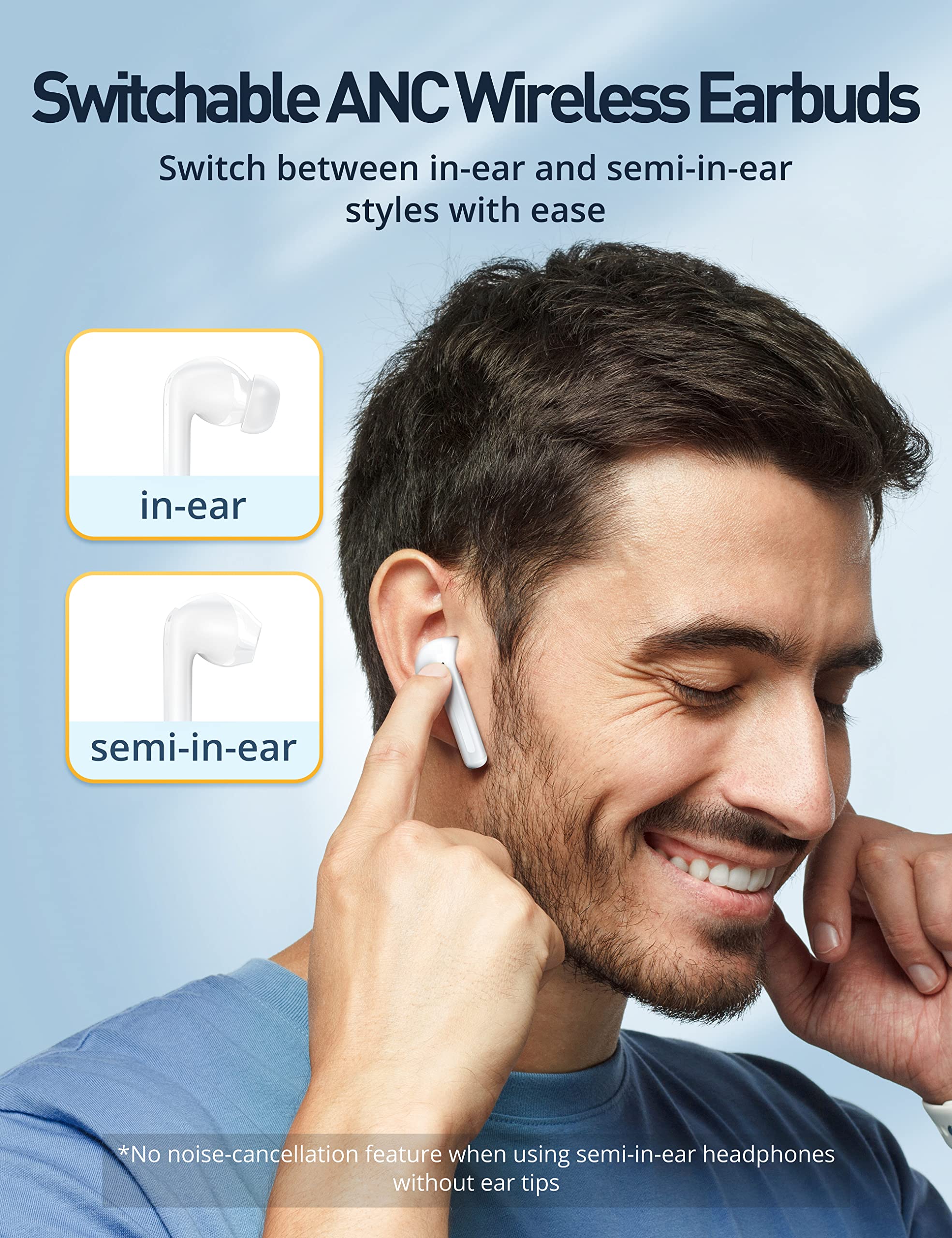Gsoemon Active Noise Cancelling Wireless Earbuds, Bluetooth 5.3 Headphones, Enhanced Bass, 35dB Noise Cancelling Earphones, Waterproof, Pass-Through Mode, 4 Mic ENC, 3 EQ Quick Charging