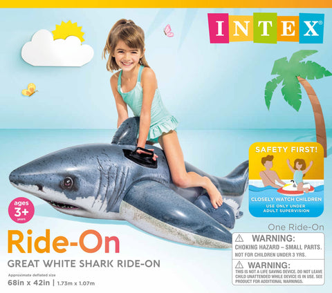 INTEX Great White Shark Inflatable Pool Float: Animal Pool Toy For Kids – 2 Heavy-Duty Handles – 88lb Weight Capacity – 68" x 42" – For Ages 3+
