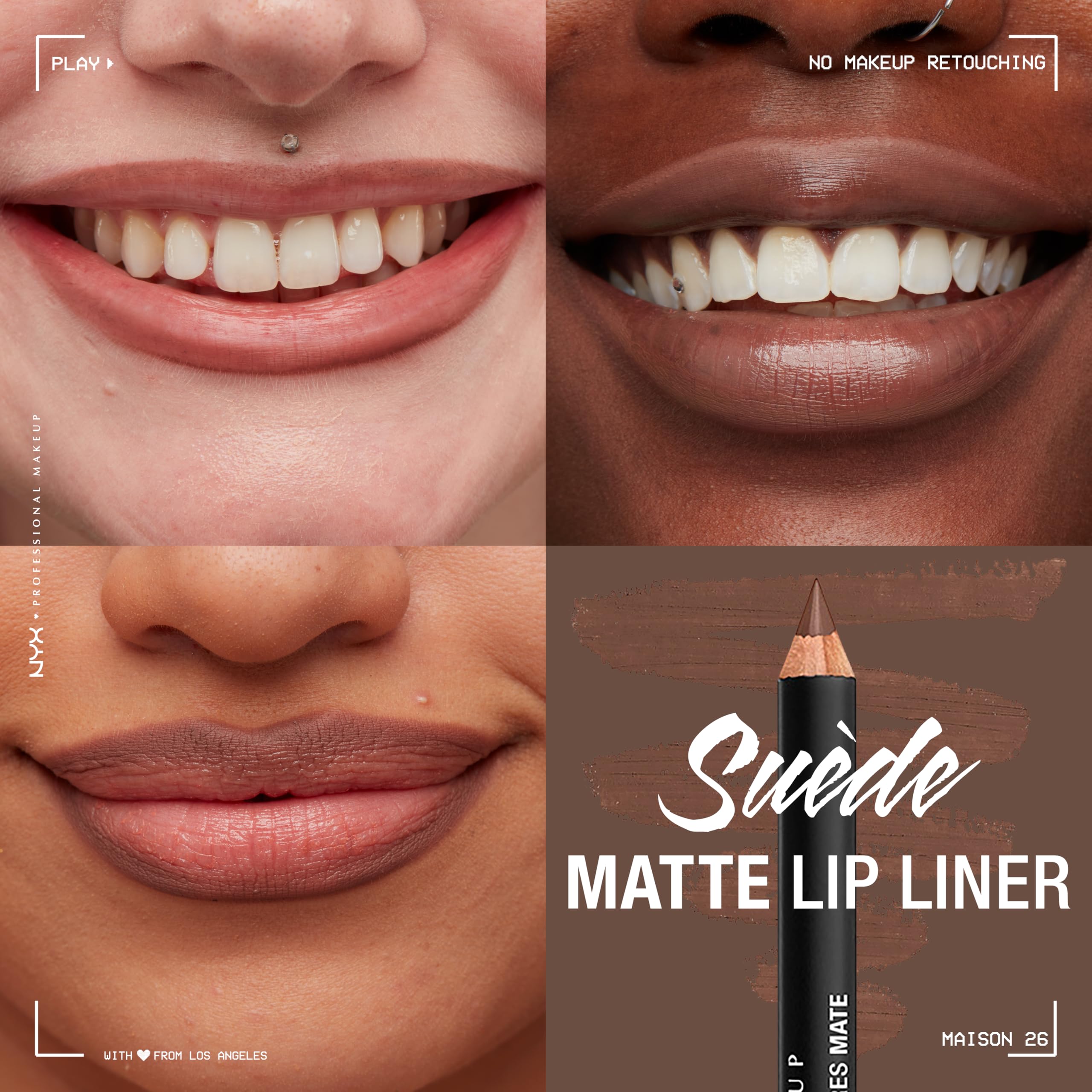 NYX PROFESSIONAL MAKEUP Suede Matte Lip Liner, Velvety-Smooth, Long-Lasting Formula For A Defined Lip Makeup Look - Maison (Brown)