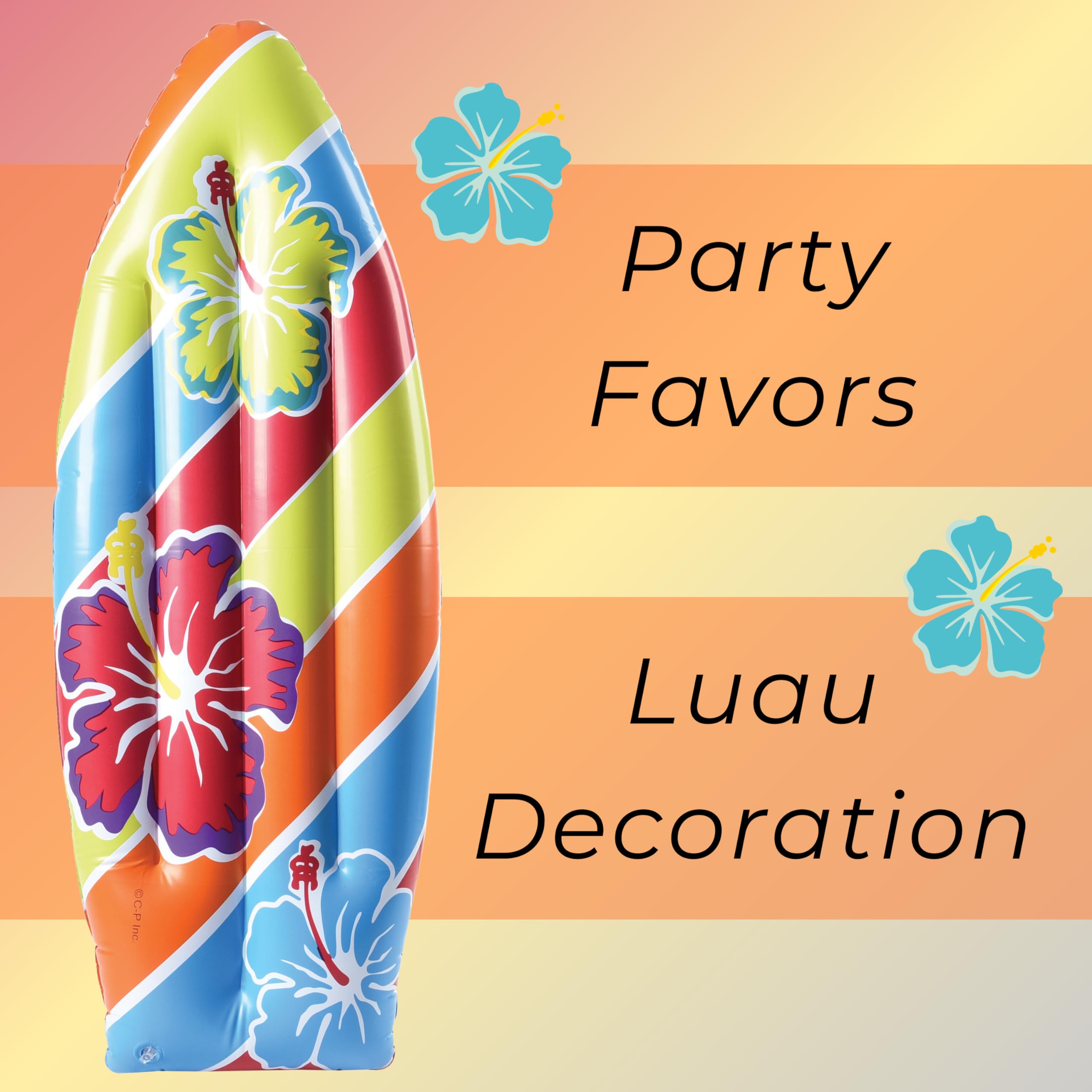 U. S. Toy Inflatable Surfboard Luau Decoration Theme Beach Pool Toy, Beach, Tropical, Hawaiian Party Decor, Inflatable Backyard Pool Toy, 3 Ft. Long, 1-Pack, 3 Years & Older
